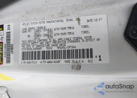 2018 Toyota Tacoma Sr5 from USA, damaged, VIN 5TFSX5EN6JX058807